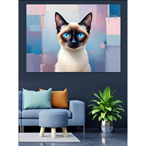 Mavi Gözlü Sevimli Kedi Dekoratif Kanvas - Mdf Ahşap Tablo 50x70 cm