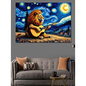 Gitar Çalan Aslan Dekoratif Kanvas - Mdf Ahşap Tablo 70x100 cm
