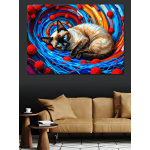 Renkli Dalgada Kedi Dekoratif Kanvas - Mdf Ahşap Tablo