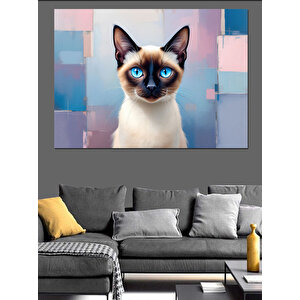 Mavi Gözlü Sevimli Kedi Dekoratif Kanvas - Mdf Ahşap Tablo 100x140 cm