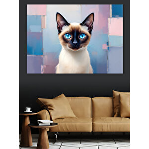 Mavi Gözlü Sevimli Kedi Dekoratif Kanvas - Mdf Ahşap Tablo 100x140 cm