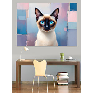 Mavi Gözlü Sevimli Kedi Dekoratif Kanvas - Mdf Ahşap Tablo
