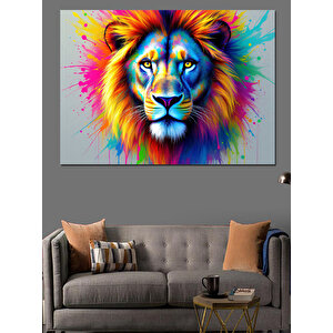 Renk Patlamalı Aslan Portresi Dekoratif Kanvas - Mdf Ahşap Tablo