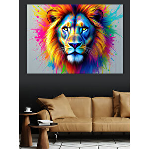 Renk Patlamalı Aslan Portresi Dekoratif Kanvas - Mdf Ahşap Tablo 100x140 cm