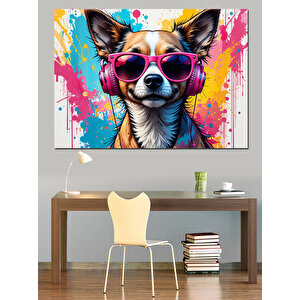 Güneş Gözlüklü Sevimli Köpek Dekoratif Kanvas - Mdf Ahşap Tablo