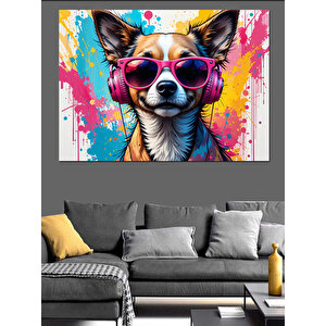 Güneş Gözlüklü Sevimli Köpek Dekoratif Kanvas - Mdf Ahşap Tablo