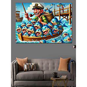 Balıkçının Renkli Avı Dekoratif Kanvas - Mdf Ahşap Tablo 70x100 cm