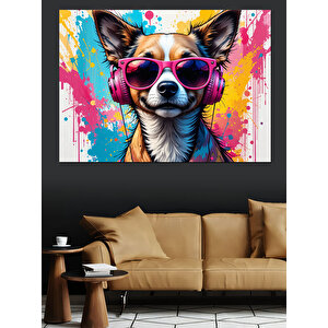 Güneş Gözlüklü Sevimli Köpek Dekoratif Kanvas - Mdf Ahşap Tablo 50x70 cm