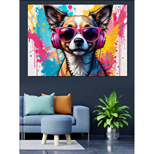 Güneş Gözlüklü Sevimli Köpek Dekoratif Kanvas - Mdf Ahşap Tablo 50x70 cm