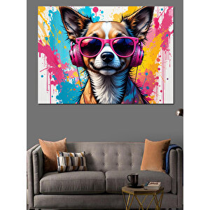 Güneş Gözlüklü Sevimli Köpek Dekoratif Kanvas - Mdf Ahşap Tablo 50x70 cm