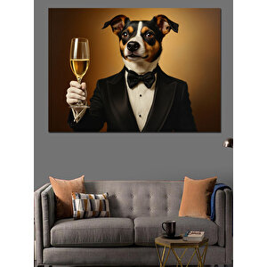 Şık Kıyafetli Köpek Dekoratif Kanvas - Mdf Ahşap Tablo 35x50 cm