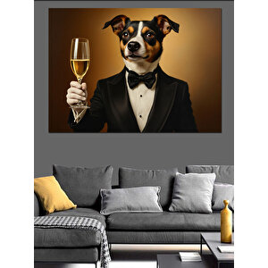 Şık Kıyafetli Köpek Dekoratif Kanvas - Mdf Ahşap Tablo