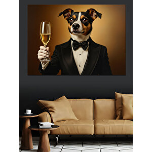 Şık Kıyafetli Köpek Dekoratif Kanvas - Mdf Ahşap Tablo