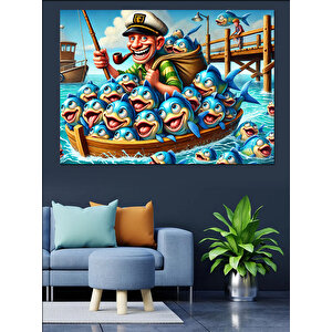 Balıkçının Renkli Avı Dekoratif Kanvas - Mdf Ahşap Tablo 35x50 cm