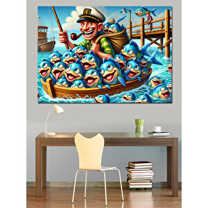 Balıkçının Renkli Avı Dekoratif Kanvas - Mdf Ahşap Tablo 35x50 cm