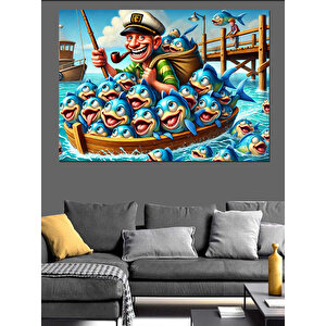 Balıkçının Renkli Avı Dekoratif Kanvas - Mdf Ahşap Tablo