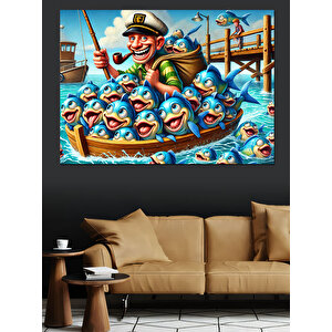Balıkçının Renkli Avı Dekoratif Kanvas - Mdf Ahşap Tablo