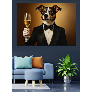 Şık Kıyafetli Köpek Dekoratif Kanvas - Mdf Ahşap Tablo 50x70 cm
