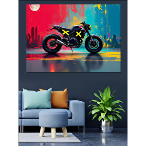 Renk Patlamalı Yarış Motosikleti Dekoratif Kanvas - Mdf Ahşap Tablo 50x70 cm