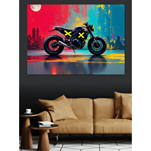 Renk Patlamalı Yarış Motosikleti Dekoratif Kanvas - Mdf Ahşap Tablo 35x50 cm