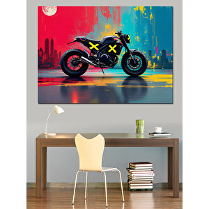 Renk Patlamalı Yarış Motosikleti Dekoratif Kanvas - Mdf Ahşap Tablo