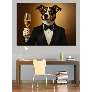 Şık Kıyafetli Köpek Dekoratif Kanvas - Mdf Ahşap Tablo 70x100 cm