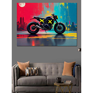 Renk Patlamalı Yarış Motosikleti Dekoratif Kanvas - Mdf Ahşap Tablo