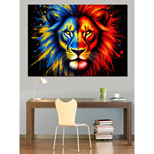 Alevli Mavi Aslan Dekoratif Kanvas - Mdf Ahşap Tablo 100x140 cm