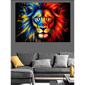 Alevli Mavi Aslan Dekoratif Kanvas - Mdf Ahşap Tablo 100x140 cm