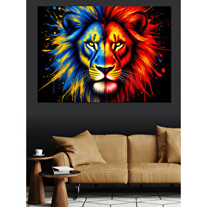Alevli Mavi Aslan Dekoratif Kanvas - Mdf Ahşap Tablo 100x140 cm