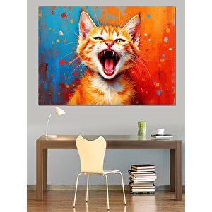 Neşeyle Bağıran Kedi Dekoratif Kanvas - Mdf Ahşap Tablo 70x100 cm