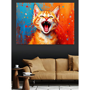 Neşeyle Bağıran Kedi Dekoratif Kanvas - Mdf Ahşap Tablo 70x100 cm