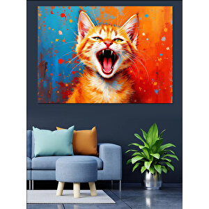 Neşeyle Bağıran Kedi Dekoratif Kanvas - Mdf Ahşap Tablo