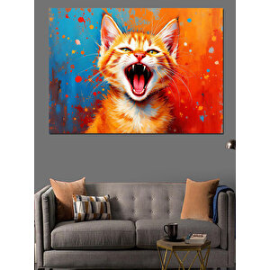 Neşeyle Bağıran Kedi Dekoratif Kanvas - Mdf Ahşap Tablo