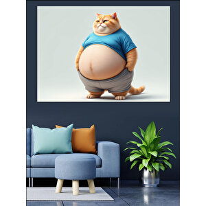 Şişman Mutlu Kedi Dekoratif Kanvas - Mdf Ahşap Tablo 50x70 cm