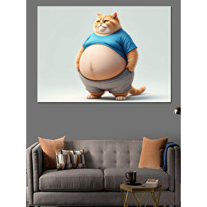 Şişman Mutlu Kedi Dekoratif Kanvas - Mdf Ahşap Tablo 50x70 cm