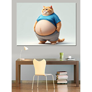 Şişman Mutlu Kedi Dekoratif Kanvas - Mdf Ahşap Tablo