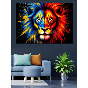 Alevli Mavi Aslan Dekoratif Kanvas - Mdf Ahşap Tablo