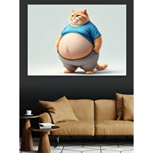 Şişman Mutlu Kedi Dekoratif Kanvas - Mdf Ahşap Tablo 70x100 cm