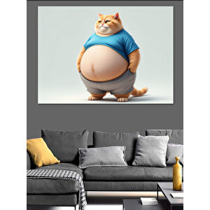 Şişman Mutlu Kedi Dekoratif Kanvas - Mdf Ahşap Tablo