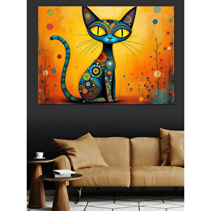 Renkli Gözlü Kedi İllüstrasyonu Dekoratif Kanvas - Mdf Ahşap Tablo 100x140 cm