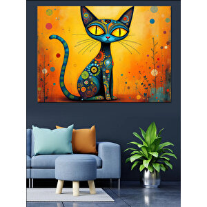 Renkli Gözlü Kedi İllüstrasyonu Dekoratif Kanvas - Mdf Ahşap Tablo 100x140 cm