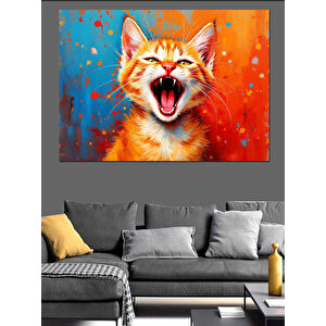 Neşeyle Bağıran Kedi Dekoratif Kanvas - Mdf Ahşap Tablo 50x70 cm