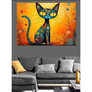 Renkli Gözlü Kedi İllüstrasyonu Dekoratif Kanvas - Mdf Ahşap Tablo