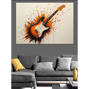 Alevli Elektro Gitar Dekoratif Kanvas - Mdf Ahşap Tablo 100x140 cm