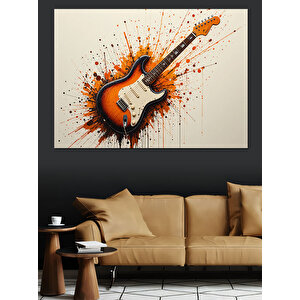 Alevli Elektro Gitar Dekoratif Kanvas - Mdf Ahşap Tablo