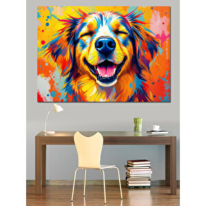 Neşeli Renkli Köpek Portresi Dekoratif Kanvas - Mdf Ahşap Tablo 35x50 cm