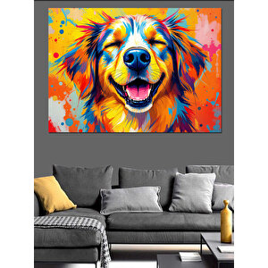Neşeli Renkli Köpek Portresi Dekoratif Kanvas - Mdf Ahşap Tablo 35x50 cm