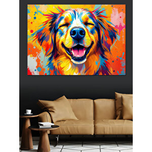 Neşeli Renkli Köpek Portresi Dekoratif Kanvas - Mdf Ahşap Tablo 35x50 cm