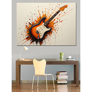 Alevli Elektro Gitar Dekoratif Kanvas - Mdf Ahşap Tablo 35x50 cm